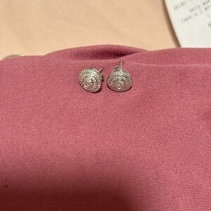 Sterling silver round diamond accents studs with pendant.